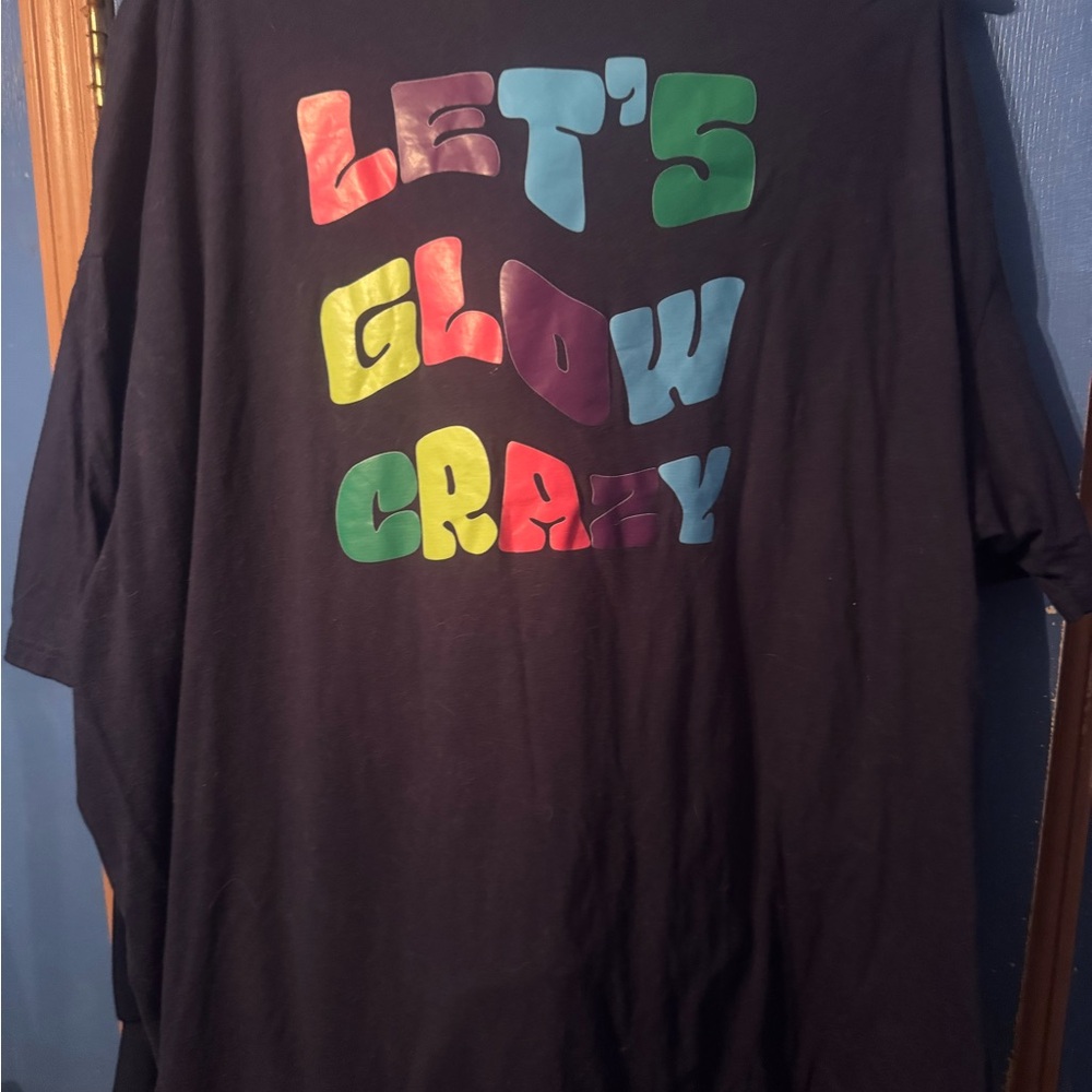 Navy Blue T-Shirt with Colorful 'Let's Glow Crazy' Print